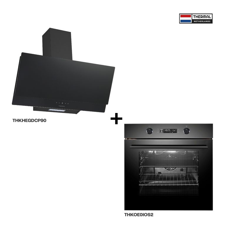 COMBO CAMPANA DECORATIVA DESIGNER CORE PLUS 90 HORNO MULTIFUNCION iOVEN SMART ZWART