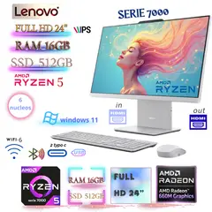 LENOVO - AIO 24ARR9 23.8" IPS 100Hz Ryzen 5 7535HS 16GB DDR5 512GB SSD Cámara 5MP Diseño Premium