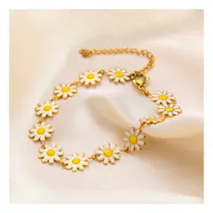 OEM - Pulsera de Flores Margaritas para Mujer de Acero Inoxidable Ajustable 17 + 5 cm