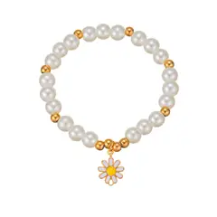 OEM - Pulsera Para Mujer de Perlas y Flor Margarita de Acero Inoxidable