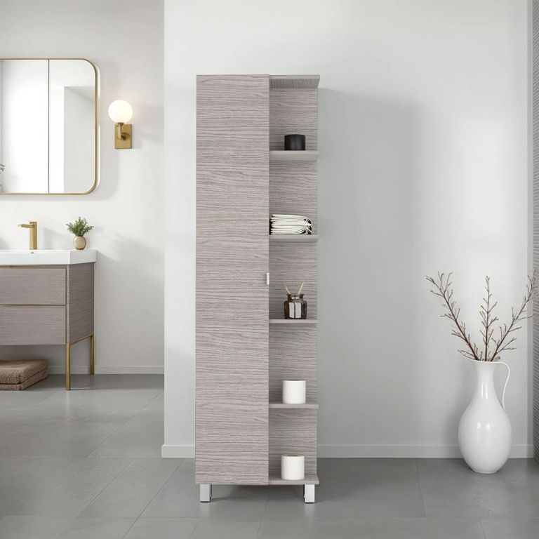 Estante Alto De Baño 1 Puerta Bath Positano Y Blanco 178,0x5