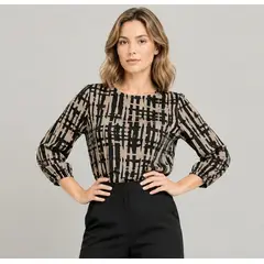 MARWAL - Blusa Larissa , by , Color Beige / Estamp. Negro