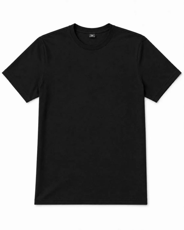Polo Básico Hombre 100% Algodón Pima Negro Cuello Redondo Manga Corta