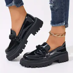 VATYERTY - Mocasines de plataforma de color liso para mujer con cadena de moda decorativa