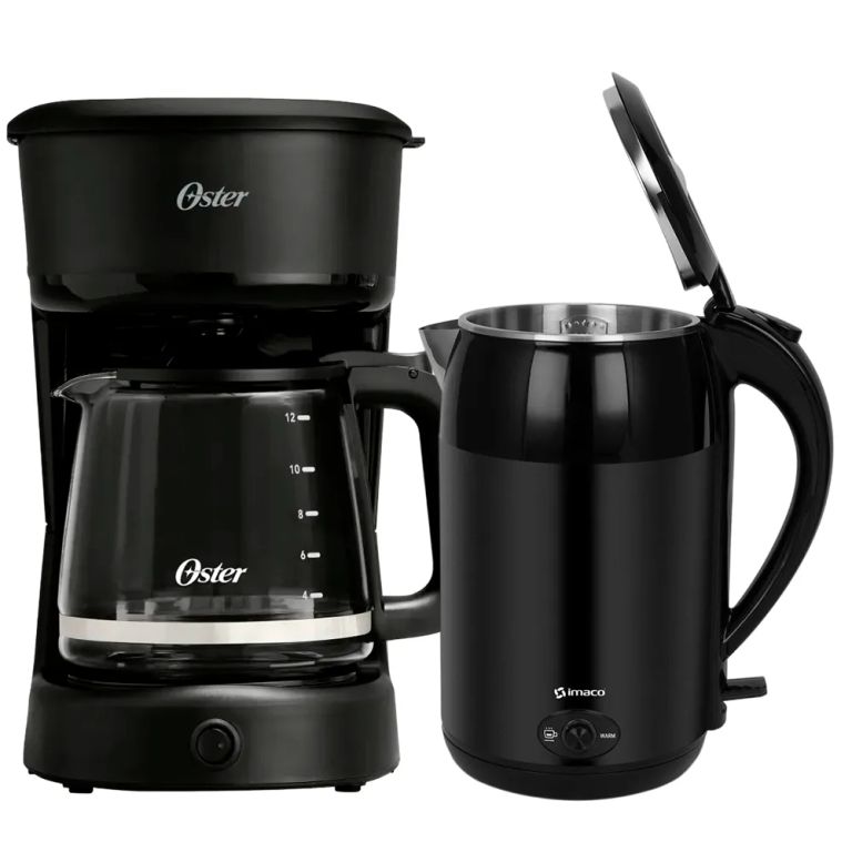 Cafetera 12 Tazas Filtro Reutilizable BVSTDCS121B + Hervidor Electrico 1.8 lt