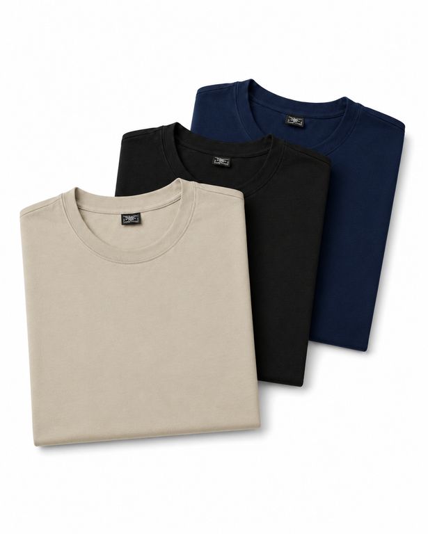Pack 3 Polos Básicos para Hombre 100% Algodón Pima Color Negro Azul y Beige Regalo Ideal Para Hombre