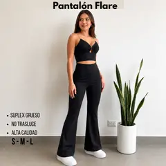 GENERICO - Pantalón Acampanado Sirena Suplex Grueso Flare Tiro Alto - Mujer Deportivo Negro