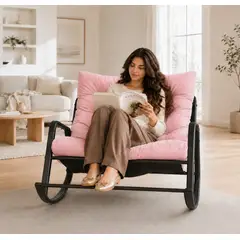 GENERICO - SILLA MECEDORA SILLON SOFA EXTRA ALMOHADA ROSADO DOBLE CARA TERRAZA JARDIN PLAYA INTERIOR EXTERIOR