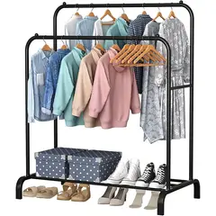 GENERICO - Perchero Doble Barra Metal Negro con Base 155 x 155 x 55 cm
