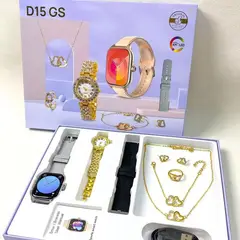 GENERICO - Reloj Inteligente Smartwatch D15 GS Correas Intercambiables Gris-Negro y Accesorios Dorados