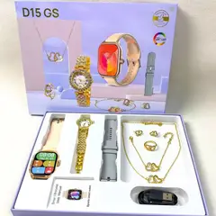 GENERICO - Reloj Inteligente Smartwatch D15 GS Correas Intercambiables Rosado-Gris y Accesorios Dorados