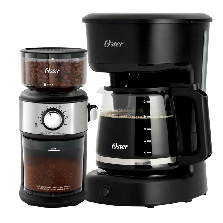 Cafetera 12 Tazas con Filtro Reutilizable BVSTDCS121B + Molinillo de Café Automático