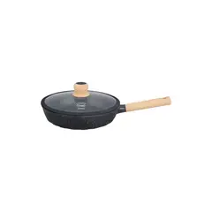 Valeska - Sartén de roca volcánica 28 cm negra con mango de madera con tapa de vidrio marca