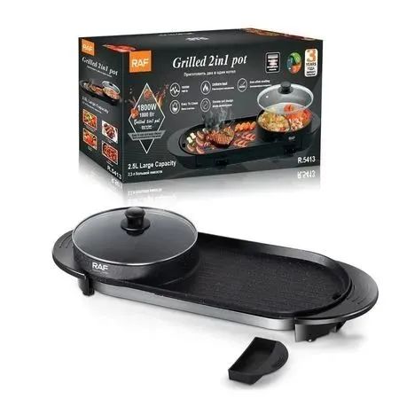 Sartén Eléctrico Multifuncional RAF R.5413 2 en 1 con Olla 2.5L y Parrilla Antiadherente 1800W