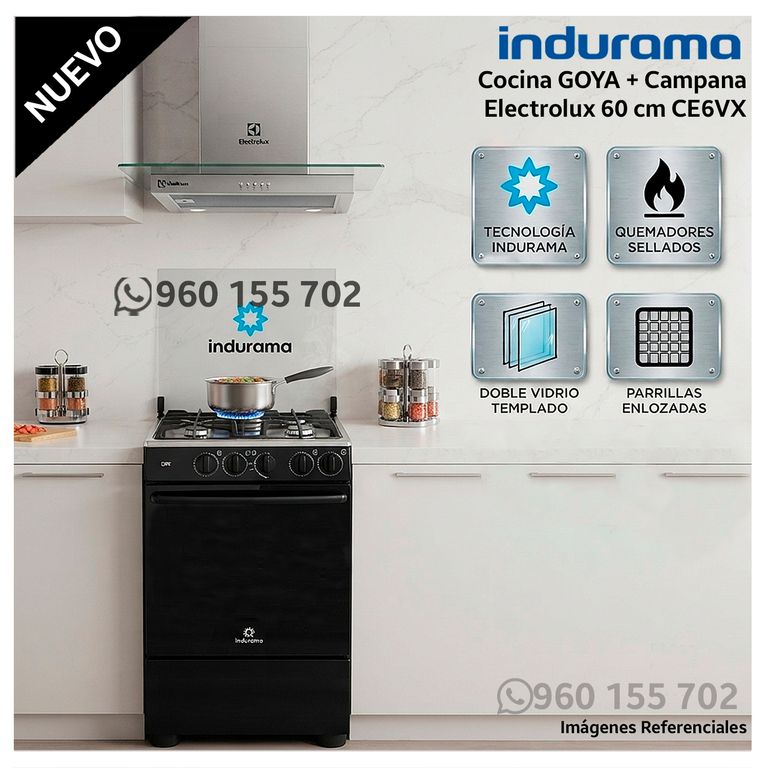 Cocina a Gas 4 Hornillas Goya - Negro + CAMPANA
