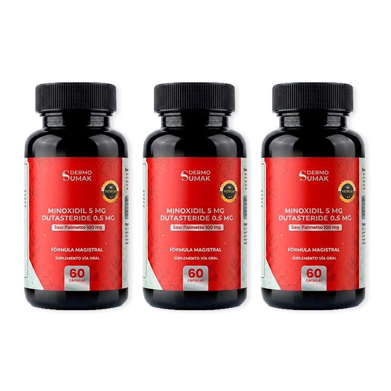 Minoxidil 5mg & dutasteride 0.5mg & Saw Palmetto 60 capsulas Dermo Sumak 3und