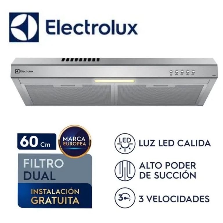 Campana Extractora DE6SS 60cm Alto Poder de Succión e iluminación LED Inox
