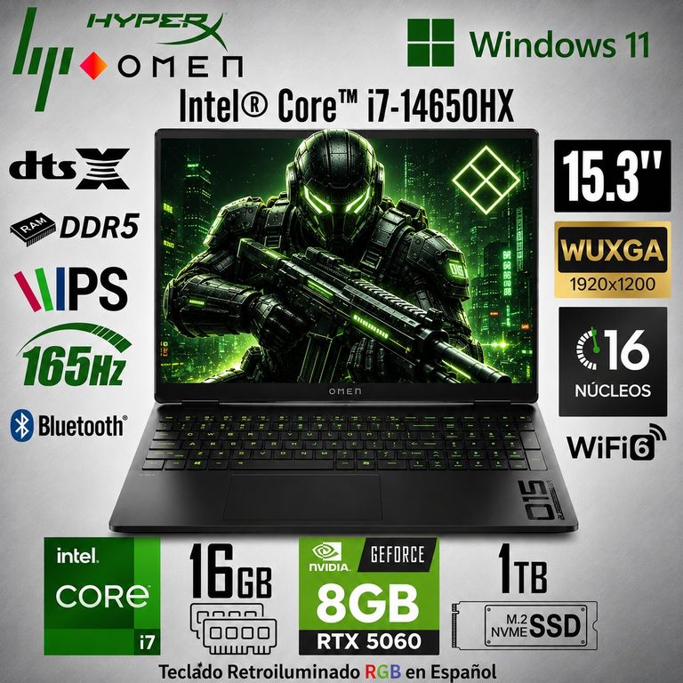 Laptop HyperX Omen 15-GA0001LA Intel Core i7-14650HX 16GB RAM 1TB SSD RTX 5060-8GB 15.3 WUXGA