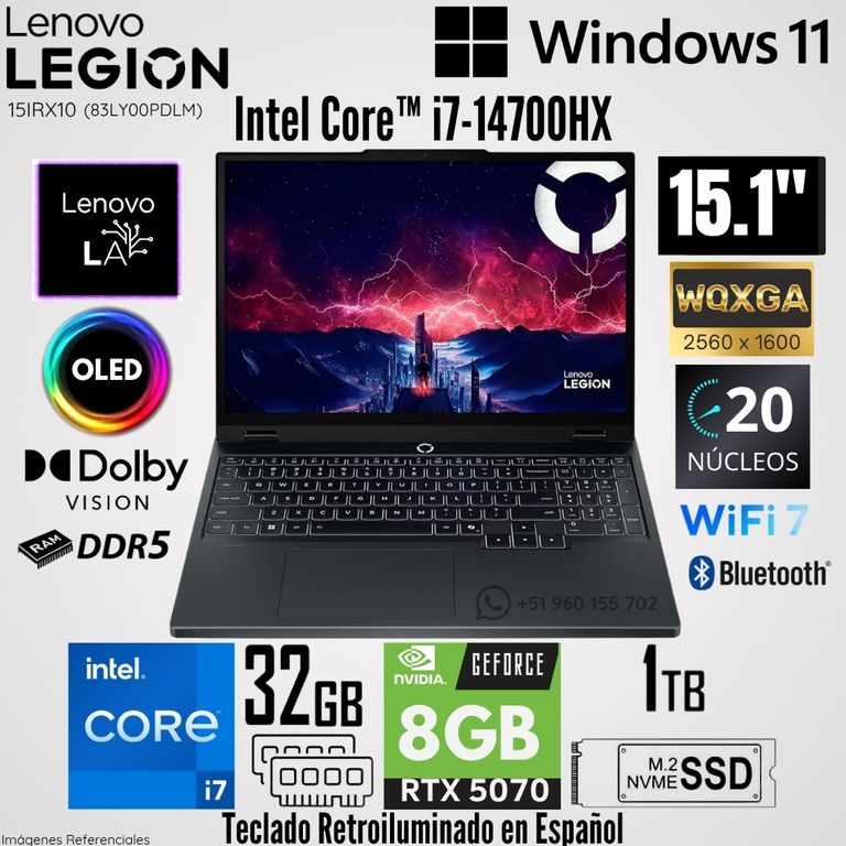 Laptop Legion 5 15IRX10 Intel Core i7-14700HX 32GB RAM 1TB SSD RTX 5070-8GB 15.1" OLED WQXGA 165 Hz