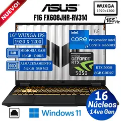 ASUS - Laptop TUF F16 FX608JHR-RV314 16" WUXGA IPS, Core i7 14650HX, RAM 16GB, SSD 512GB, RTX 5050 8GB