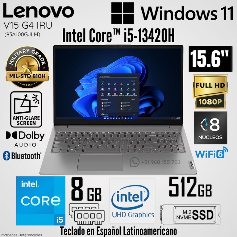Laptop V15 G4 IRU Intel Core i5-13420H 8GB RAM 512GB SSD 15.6" FHD Iron Grey - 83A100GJLM
