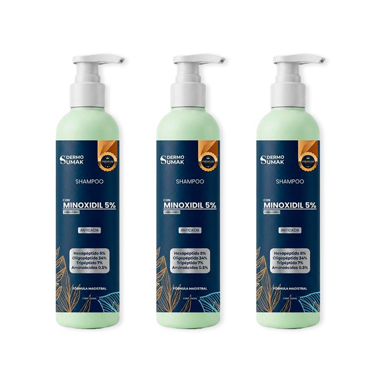 Shampo Minoxidil 5% PREMIUM cabello riso 250ML DERMOSUMAK 3und