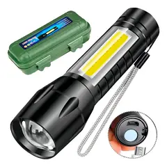 EWTTO - Linterna pequeña de bolsillo negra USB - Eco Lux