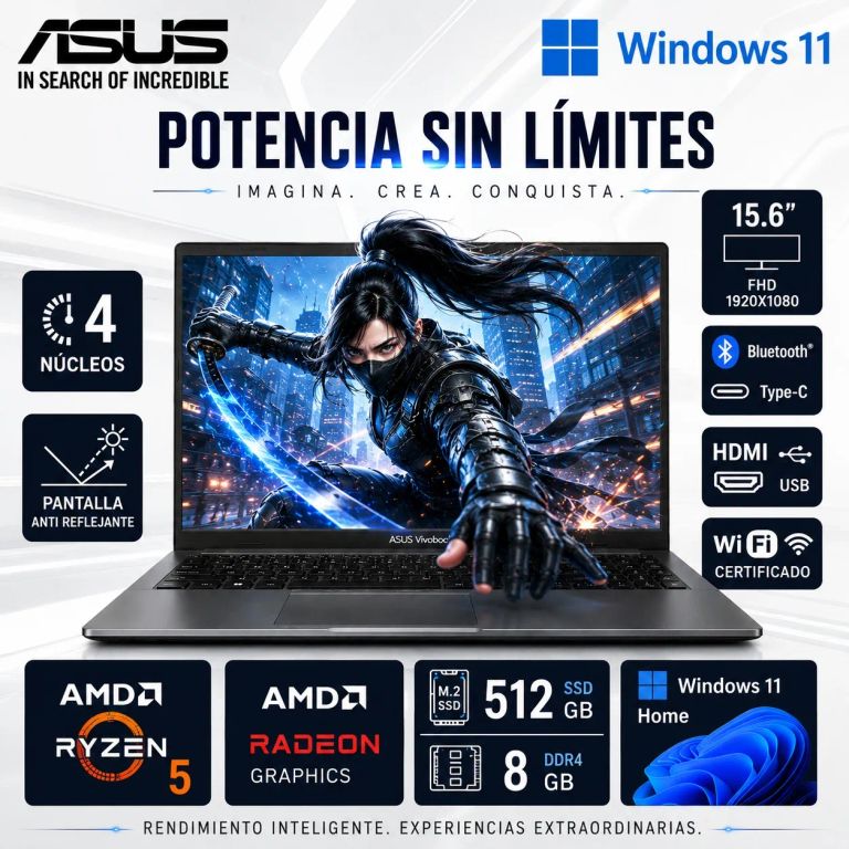 Laptop Vivobook Go 15.6 FHD E1504FA-WS51 Ryzen 5 7520U 8GB 512GB SSD Win11 Mixed Black