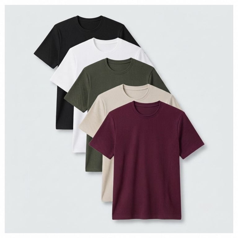 Pack 5 Polos Basicos Hombre con textura rayas