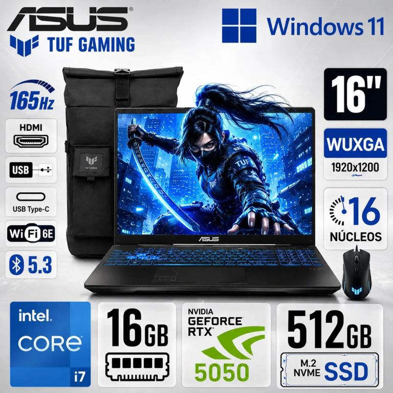 Laptop Gamer TUF F16 Core i7 16GB 512GB SSD RTX 5050 8GB 16" 165Hz FX608JH-RV314