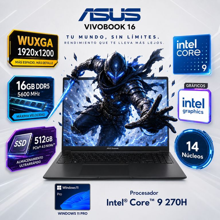 Laptop Vivobook 16 Intel Core 9 270H 16GB 512GB SSD 16" WUXGA Windows 11 X1605VAPBF-MB235