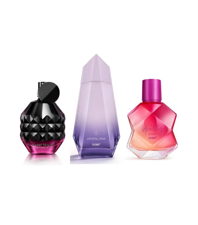 Perfume Sweet Black intense + Cristal Star + Identity Bloom -Cyzone
