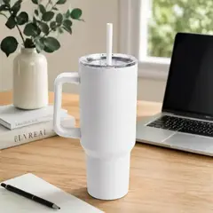 INSPIRA MARKET - Vaso Térmico Acero Inoxidable 1200ml con Asa y Sorbete Blanco