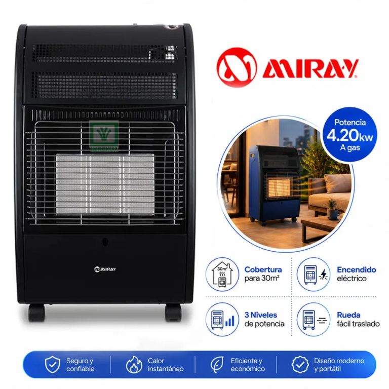 Estufa a Gas EGM-72 4.20KW Negro 30m2