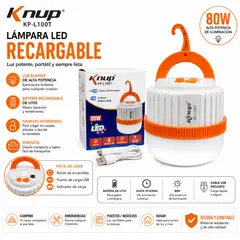 GENERICO - FOCO LUZ LED RECARGABLE PARA EMERGENCIA CAMPING COLGANTE 80W INCLUYE CABLE KNUP KP-L100T
