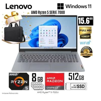 Laptop Ideapad Slim 3 AMD Ryzen 5-7520U 8GB RAM 512GB SSD 15.6" FHD 82XQ00N5LM + Maletín