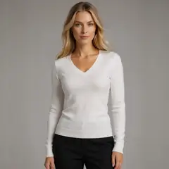 MARTINELA - Chompa Mujer Manga Larga Cuello V Llana - Blanco
