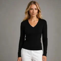 MARTINELA - Chompa Manga Larga Cuello V Llana Mujer - Negro