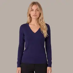 MARTINELA - Chompa Manga Larga Cuello V Llana Mujer - Azul Marino