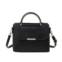GENERICO - Cartera Bandolera Mujer con Asa Metálica Dorada y Correa Desmontable- Negro