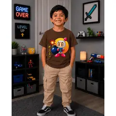 GENERICO - Camiseta de Bomberman de Videojuego Polo para Niños en Algodon Marron