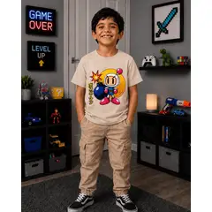 GENERICO - Camiseta de Bomberman de Videojuego Polo para Niños en Algodon Beige
