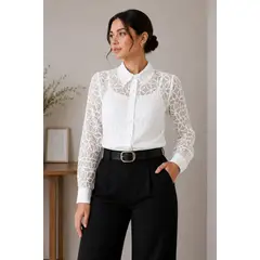 ARMA TU LOOK - BLUSA MARGARITA DE ORGANZA BORDADA MANGA LARGA