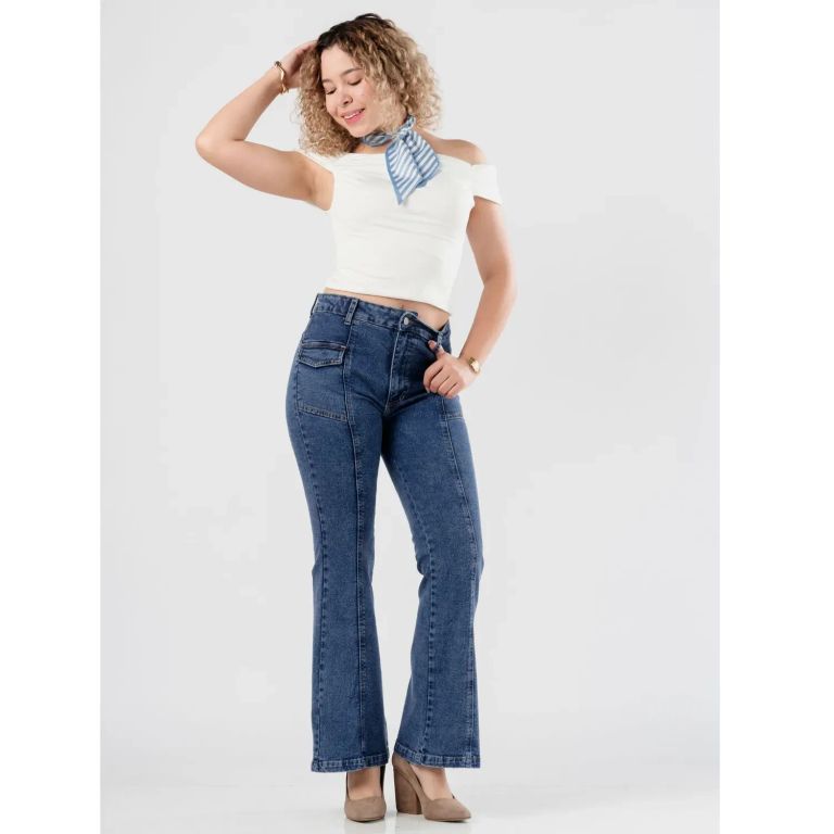 Jean Flare Comfort Tiro Medio Mujer Iris