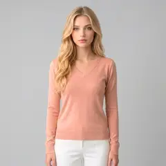 MARTINELA - Chompa Manga Larga Cuello V Llana Mujer - Rosado