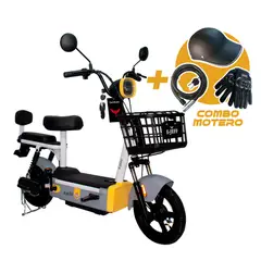 JEFF BIKE - BICIMOTO MODELO CITY COLOR GRIS + COMBO MOTERO CASCO, CADENA Y GUANTES