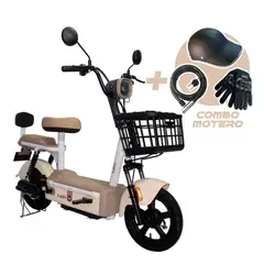 JEFF BIKE - BICIMOTO MODELO CITY COLOR BEIGE + COMBO MOTERO CASCO, CADENA Y GUANTES