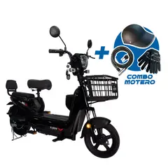 JEFF BIKE - BICIMOTO MODELO ADVENTURE COLOR NEGRO + COMBO MOTERO CASCO, CADENA Y GUANTES