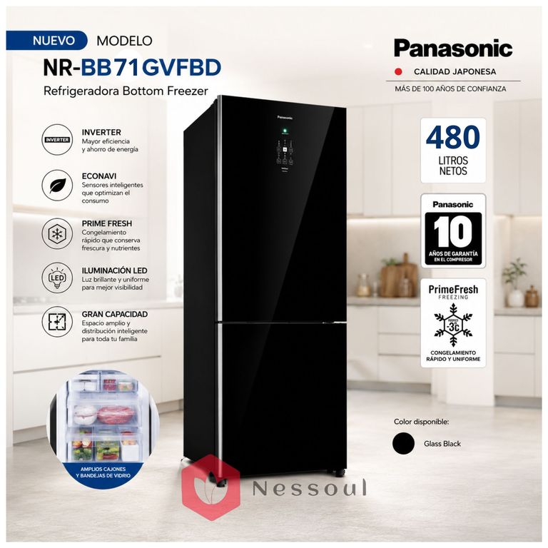Refrigeradora Bottom Freezer 480L Inverter NR-BB71GVFBD