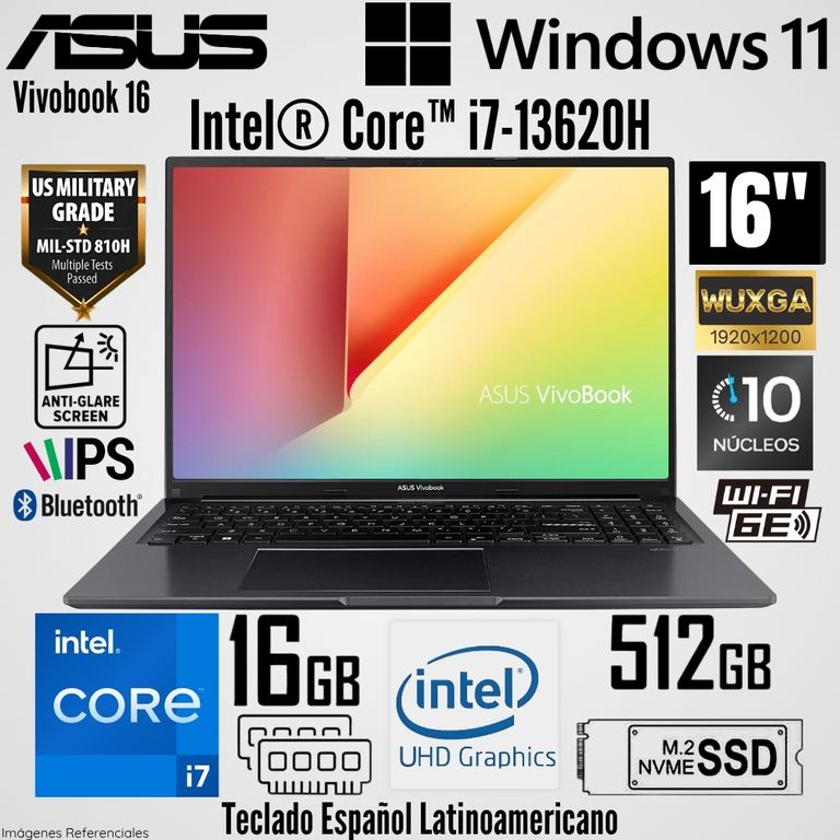 Laptop Vivobook 16 X1605VA-MB1440 Intel Core i7-1362H 16GB RAM 512GB SSD 16" WUXGA Indie Black